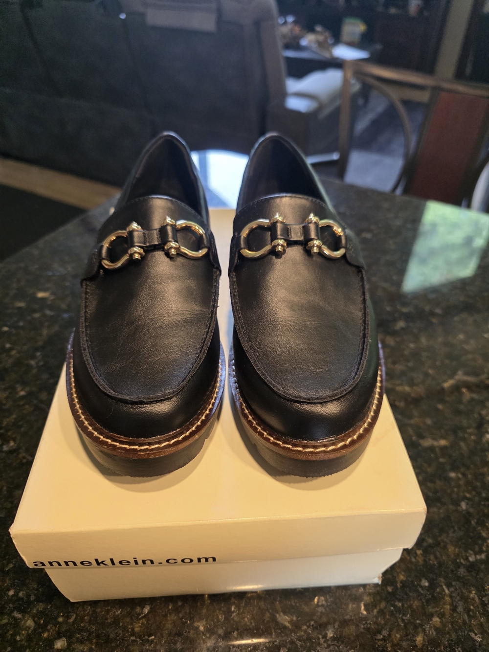 Anne Klein Men’s Black Leather Bit Loafers